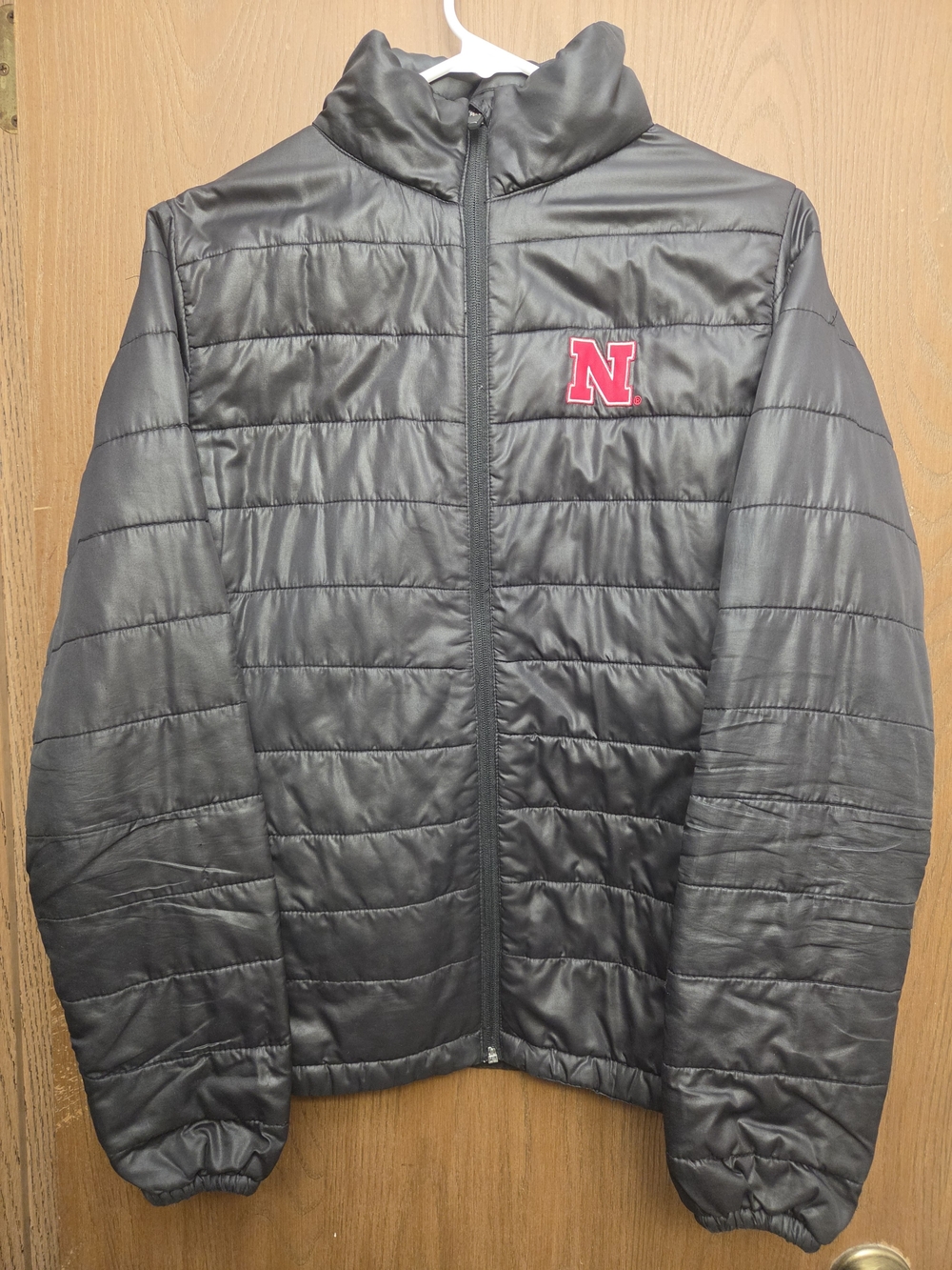 Nebraska Black Quilted Puffer Jacket with Red 'N' Logo